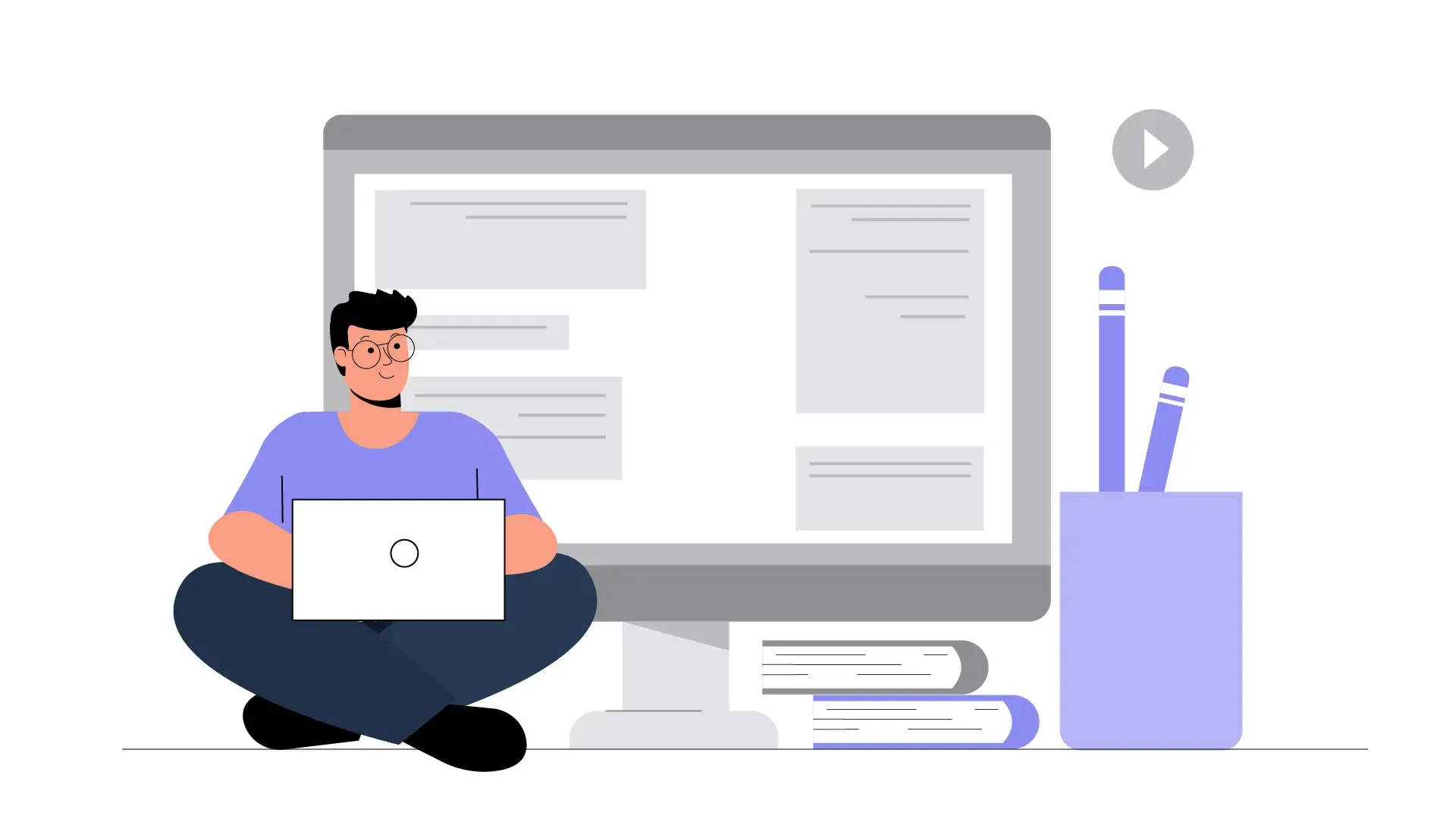 Flat Vector Illustration of Male Engaged in Web-Based Research